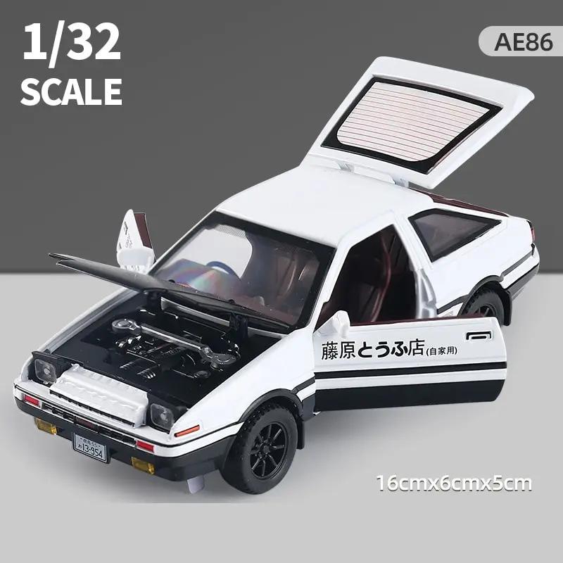 1/32 Toyota Initial D AE86 Toy Car Diecast Miniature Model Pull Back Sound Light Doors Openable Educational Collection Gift Kid