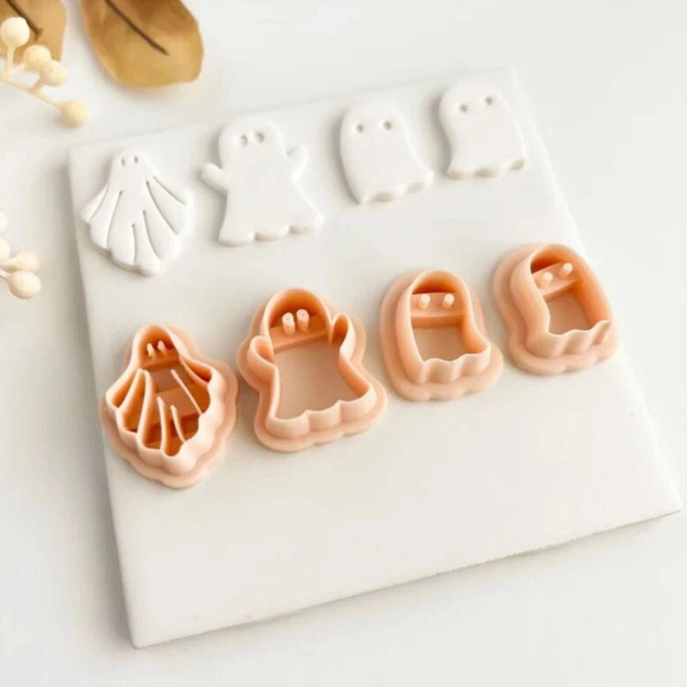 4 Pcs Plastic Ghost Halloween Cookie Mold Press Type Fondant Sugar Craft Mold  Party