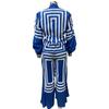 Plus Size Spring and Autumn Women's Fashion Printed Striped Long Sleeve Shirt Pressure Pleated Straight Wide Leg Pants Suit