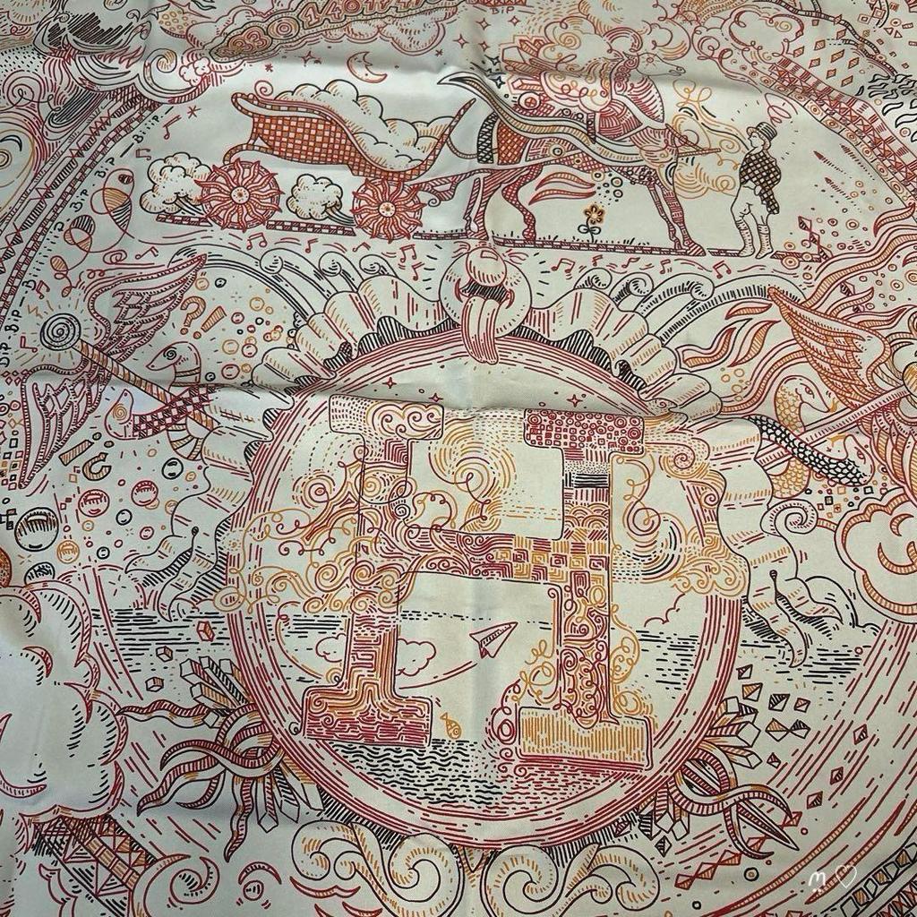 Used HERMES Carr 90 Please Hold The Line Silk Scarf 25SS