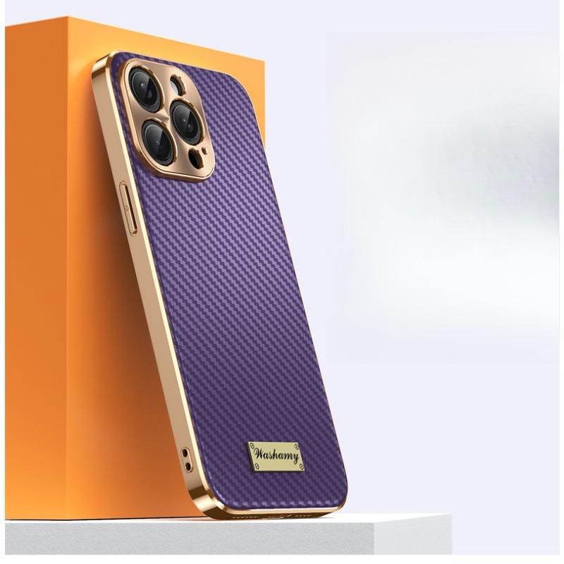 Suitable for Apple 16promax Phone Case, Carbon Fiber Texture Iphone15 Anti-drop 14 Business 13 Electroplated Leather Case