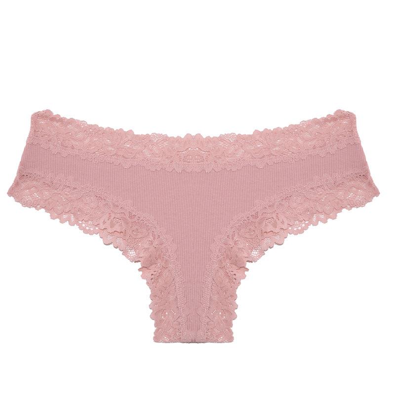 6ks/set Dámské spodky Bavlněné spodní prádlo se závitem Roztomilá mašle Bikiny kalhotky s nízkým pasem Jednobarevné Dámské kalhotky s krajkovým okrajem