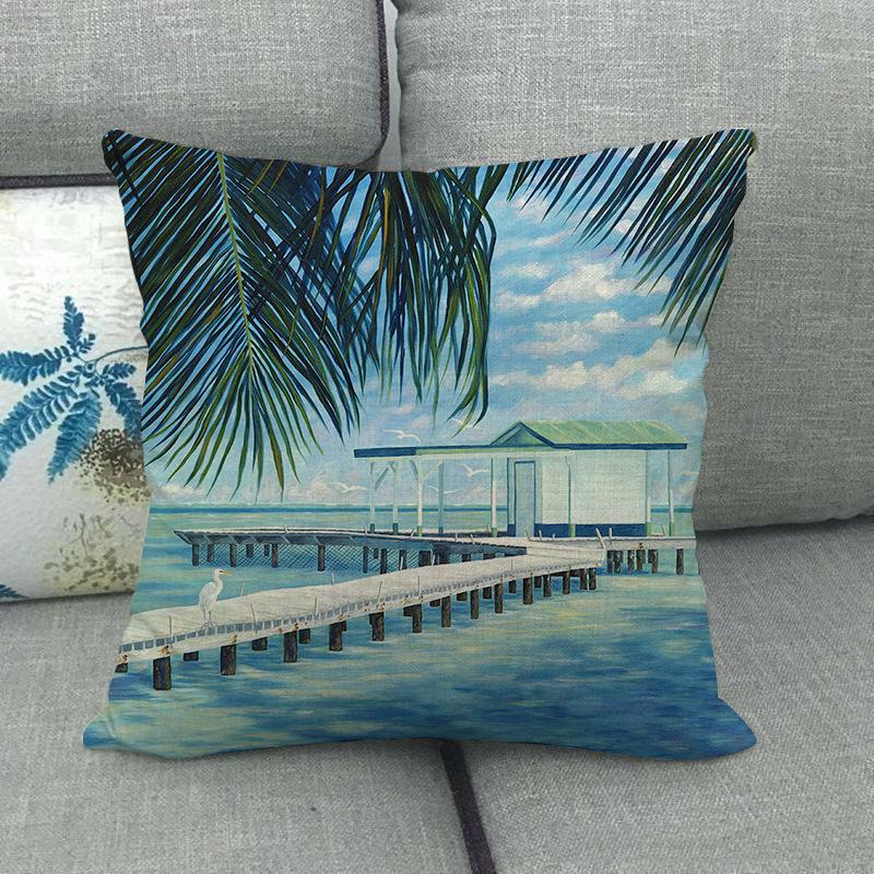 Palm Tree Leaves, Turtle-Back Bamboo Plant Digital Printing Short Plush Pillow Covers For Sofa Office Cushion Cover Home Goods