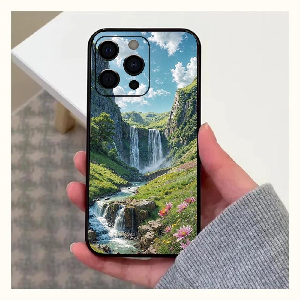 Waterfall nature Trees ship Phone Case For Apple iPhone 15,14,13,12,11,Pro,X,XS,Max,XR,Plus,Mini Soft Black Cover