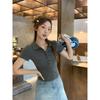 Korean College Style Polo Lapel Short Sleeve T-Shirt Women's Spring and Summer New American Front Shoulder Skinny Top