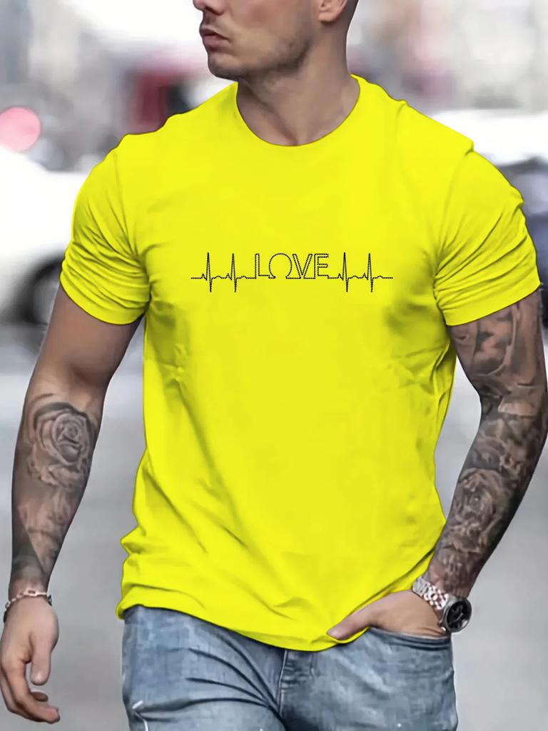 LOVE Heartbeat Funny Men Tshirt Hip Hop Casual Tops Summer Street T Shirt Oversized Cotton Short Sleeve