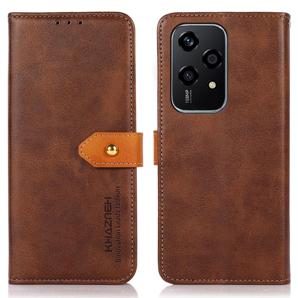 

KHAZNEH For Honor 200 Lite Phone Stand Case PU Leather Phone Cover with Gold Magnetic Buckle Decor Brown