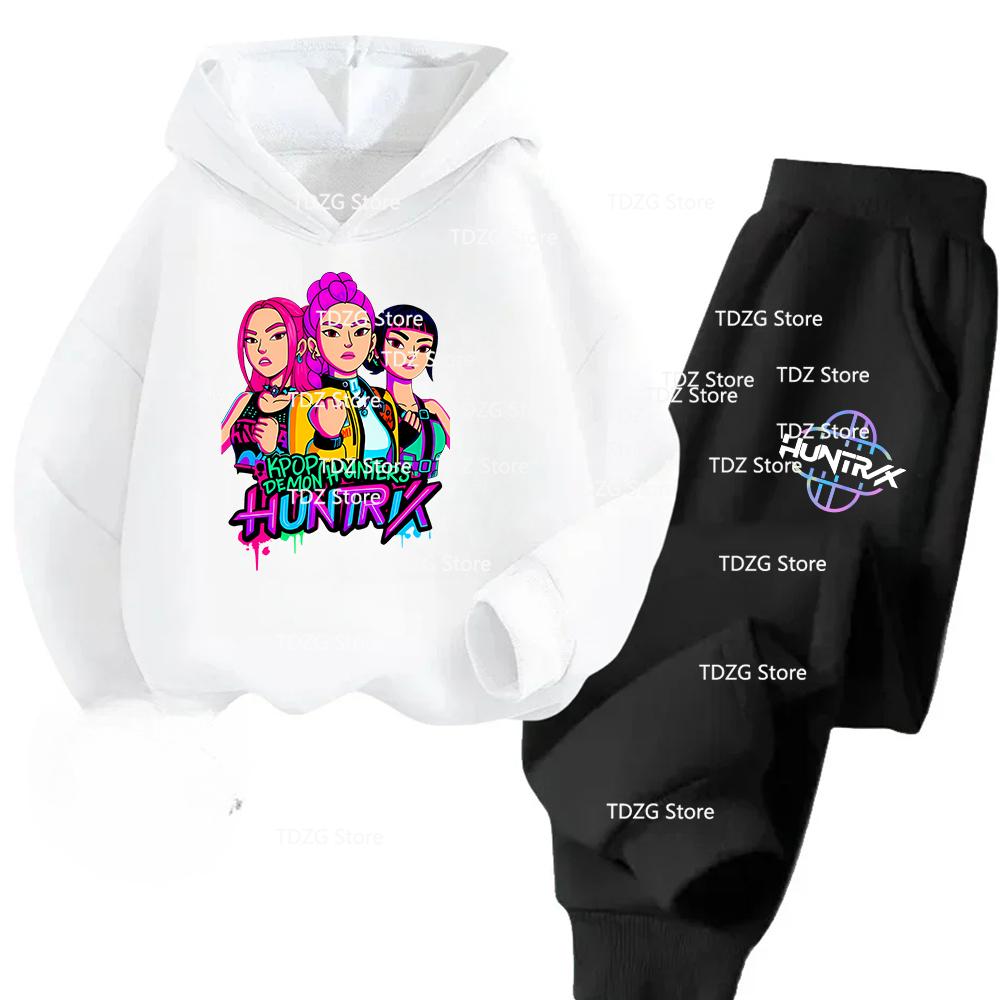 Autumn Hot Movie KPop Demon Hunters Hooded Children's Hoodies Set Pants Suit 2pcs Set Casual Fashion Boy Girl Sportwear Clothing