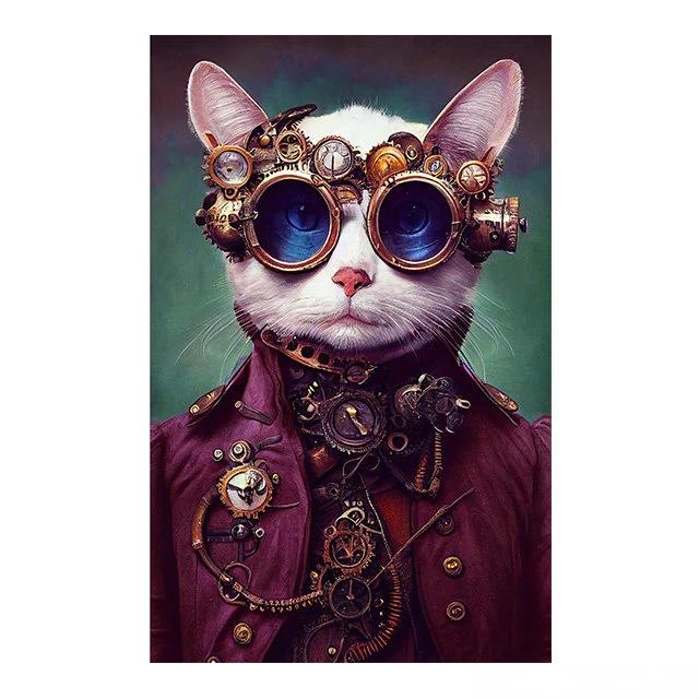 Steampunk Cat Wolf Astronaut Rabbit Poster Art Canvas Painting Retro Funny Animal Tiger Gorilla Poster Living Room Home Decor