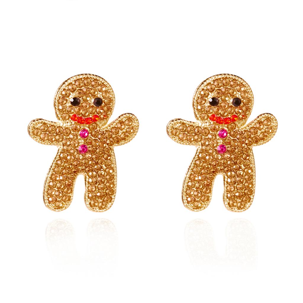 Christmas Collection Shiny Zircon Christmas Gingerbread Man Cookie Earrings for Women Sweet New Year Earrings XMAS Gift