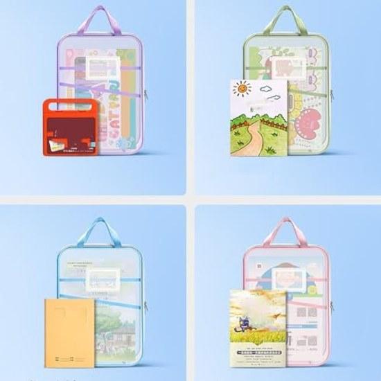 5-color set small file A4 communication bag zipper gusset semi-transparent waterproof large capacity L-type document organization stationery school