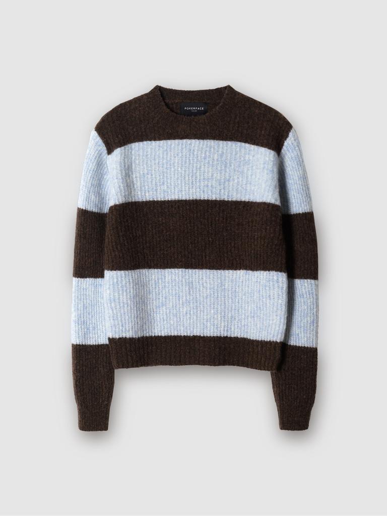 Pokeopeiseu (W) Block Round Neck Kint Blue/Brown