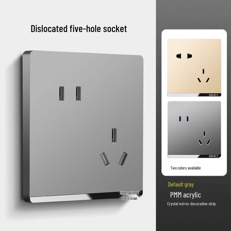 Dual-Gang 86 Type Wall Socket Panel with Double-Control Switch