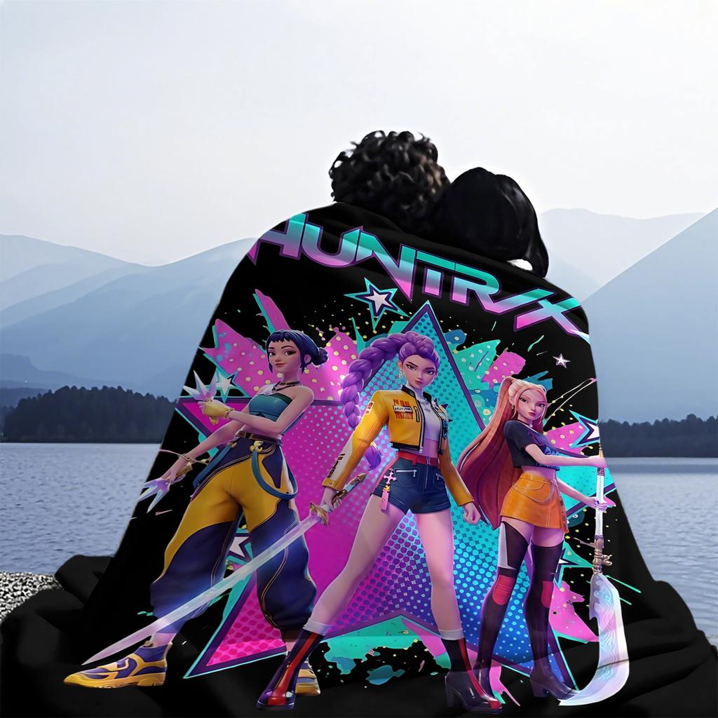 Hot Anime Hot Virtual Girl Group HUNTR/X Print Fleece Throw Blanket Super Soft Warm for Travel Office Home Fans Must-Have Gift