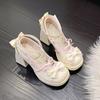 Fashion Comemore High Heels Lolita Women's Shoes Thick Bottom Sweet Cute Princess Style Bow Mary Jane Shoes Fashion College Style Pumps