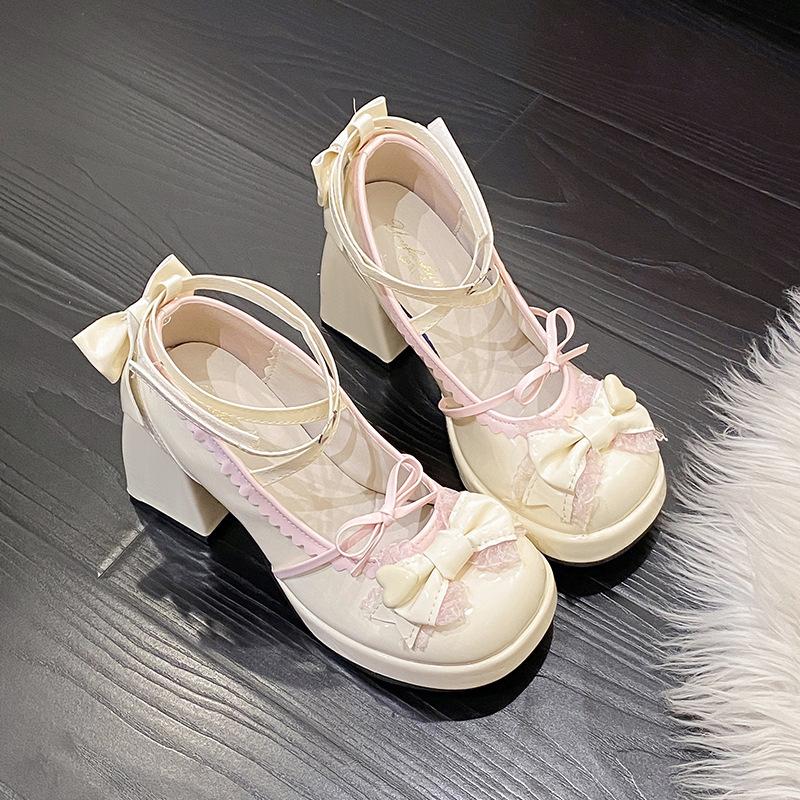 Fashion Comemore High Heels Lolita Women's Shoes Thick Bottom Sweet Cute Princess Style Bow Mary Jane Shoes Fashion College Style Pumps