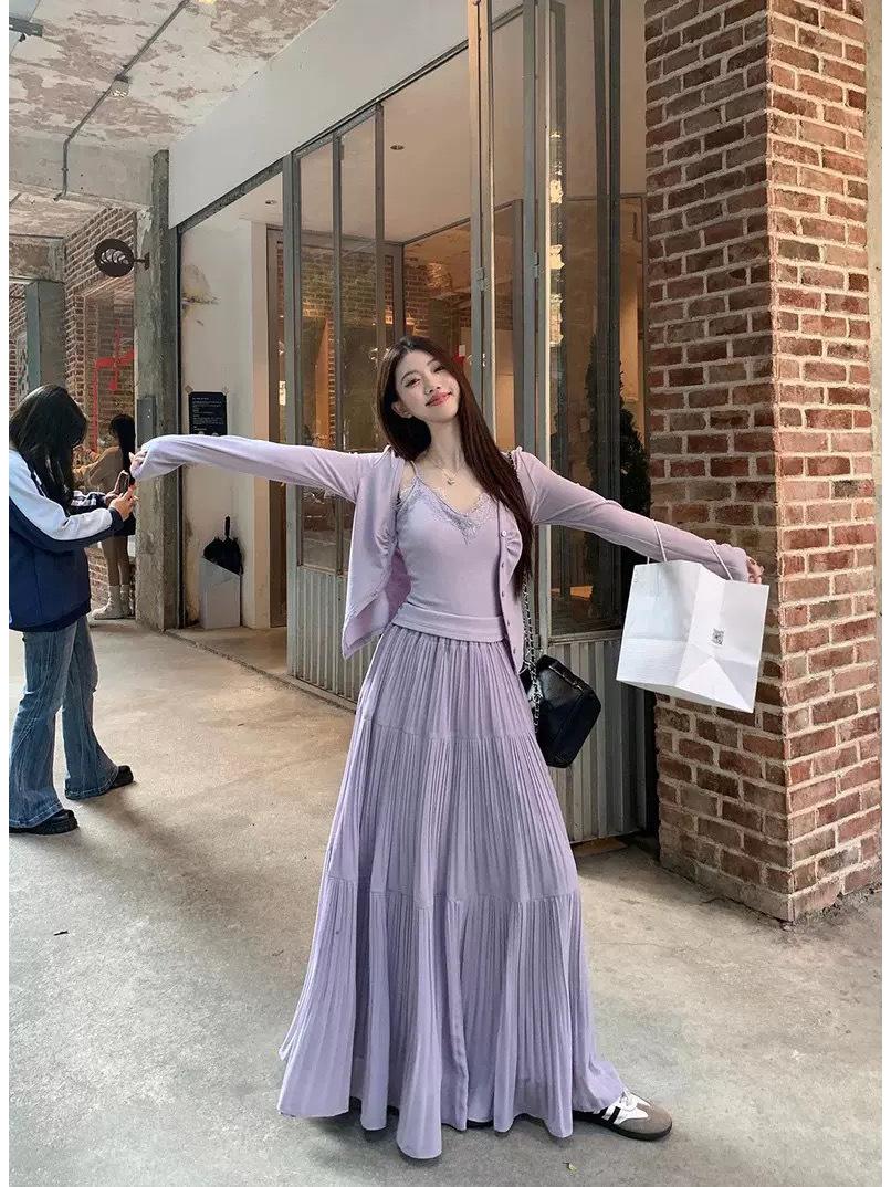 

Длинная плиссированная юбка фиолетового цвета с высокой талией 2025 года — нежный, универсальный стиль феи для ранней весны S (75-95 jin) Petite under 158cm фиолетовый