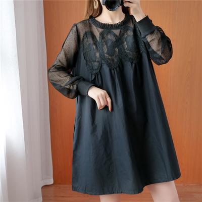 Vestido veraniego de gran tamaño para mujer, sexy, de encaje, holgado, con dobladillo asimétrico y cuello redondo, informal, en blanco y negro.