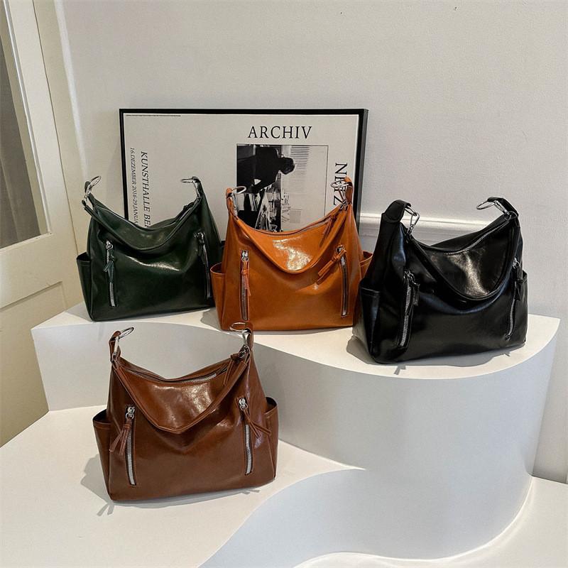 Stylish Vintage Pu Tote Bag For Women Large Capacity Shoulder Handbag With Zipper