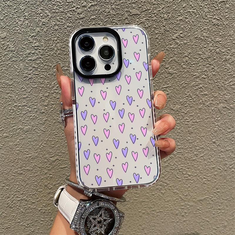 Summer New Ins Transparent Mobile Phone Case Apple 14promax Simple Love iPhone17 Anti-drop Tpu Soft Case