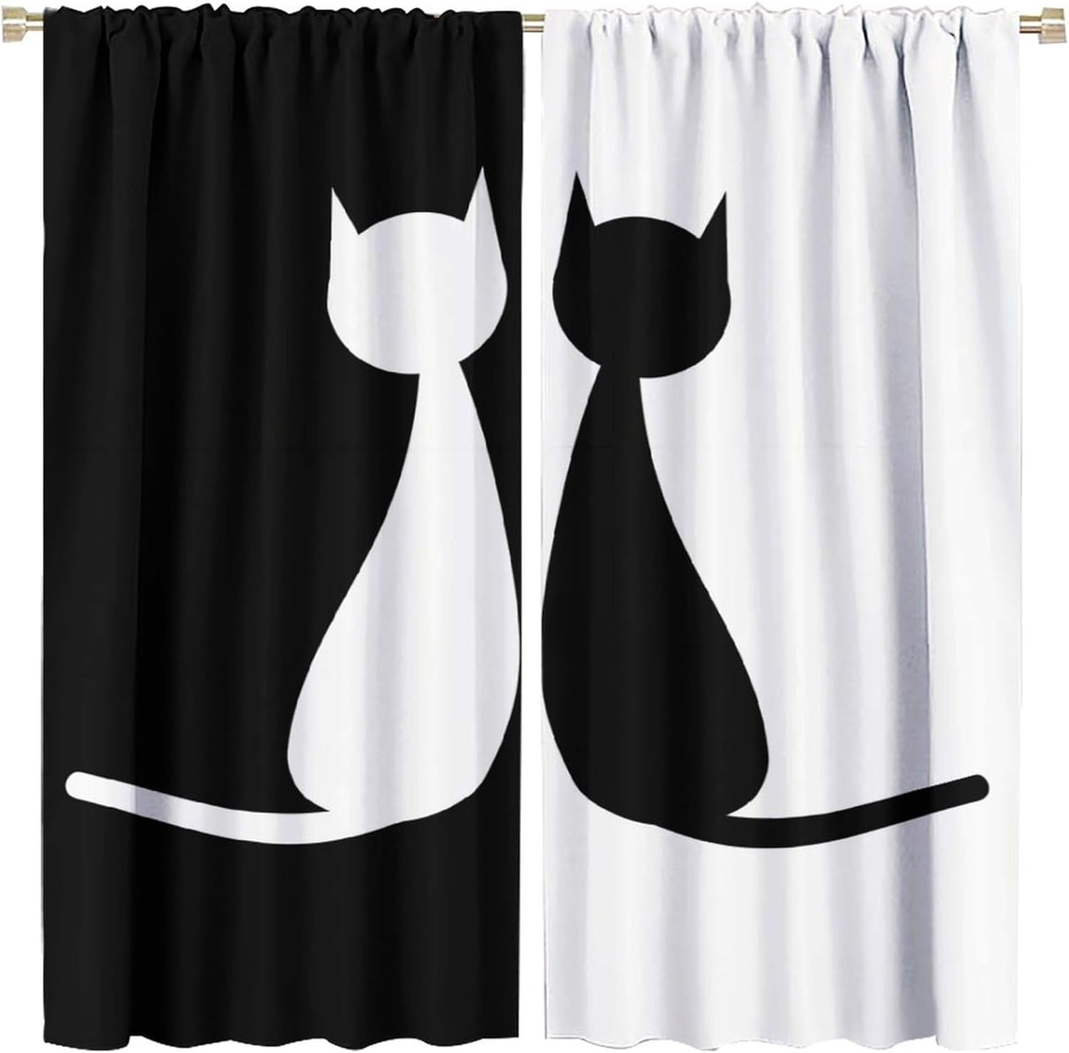 

Cute Cat Curtains,Funny Kawaii Floral Kitten Watercolor Colorful Aesthetic Art Pet Love Animal Window Treatments For Kids Girls 53x116CM-2PC