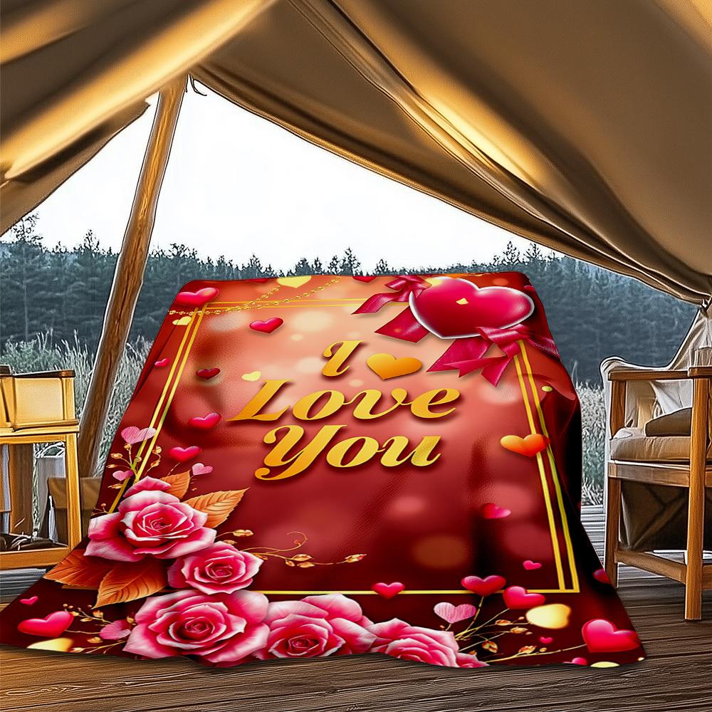 

1pc Love Heart Roses Outdoor Blanket - Lightweight Flannel Throw For Travel, Camping, Livingroom, Couch, Chair yy251114202 75x90cm