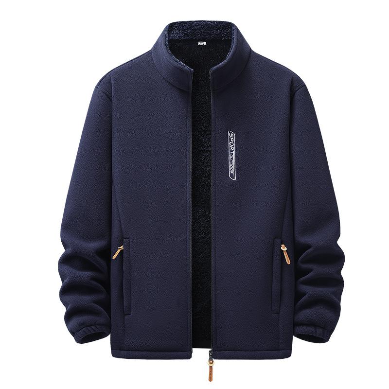 Autumn and Winter Polar Fleece Coat Men's Warm Outdoor Men's Fleece Cardigan Plus Velvet Padded Collar Coat.