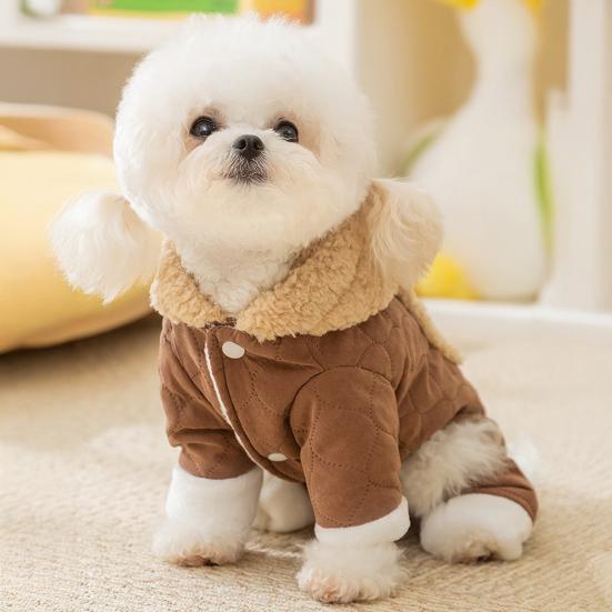 jijijing Quilted Dog Jumpsuit, Cozy Pet Four-Legged Outfit, Hoodie with Cute Plush Ears, Warm Onesie Clothes for Small Dogs Winter Wear