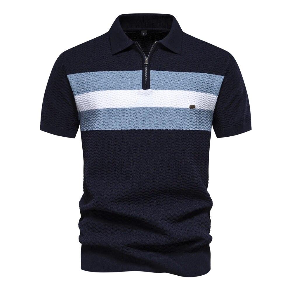 2024 New Summer Textured Ribbed Knit Polo Shirt for Men Short Sleeve Breathable and Cool Mens Polo Shirts