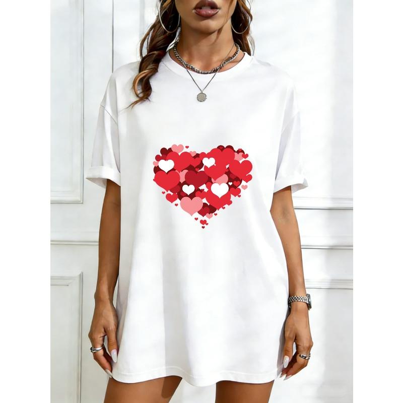 Oversized T Shirt Dress Black Heart Pattern Print Casual Everyday Wear