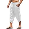 Men's Capri Summer Cotton and Linen Pants Pants Solid Color Scarf Elastic Waist Clamping Cord 3/4 Length Shorts Baggy Casual Pan