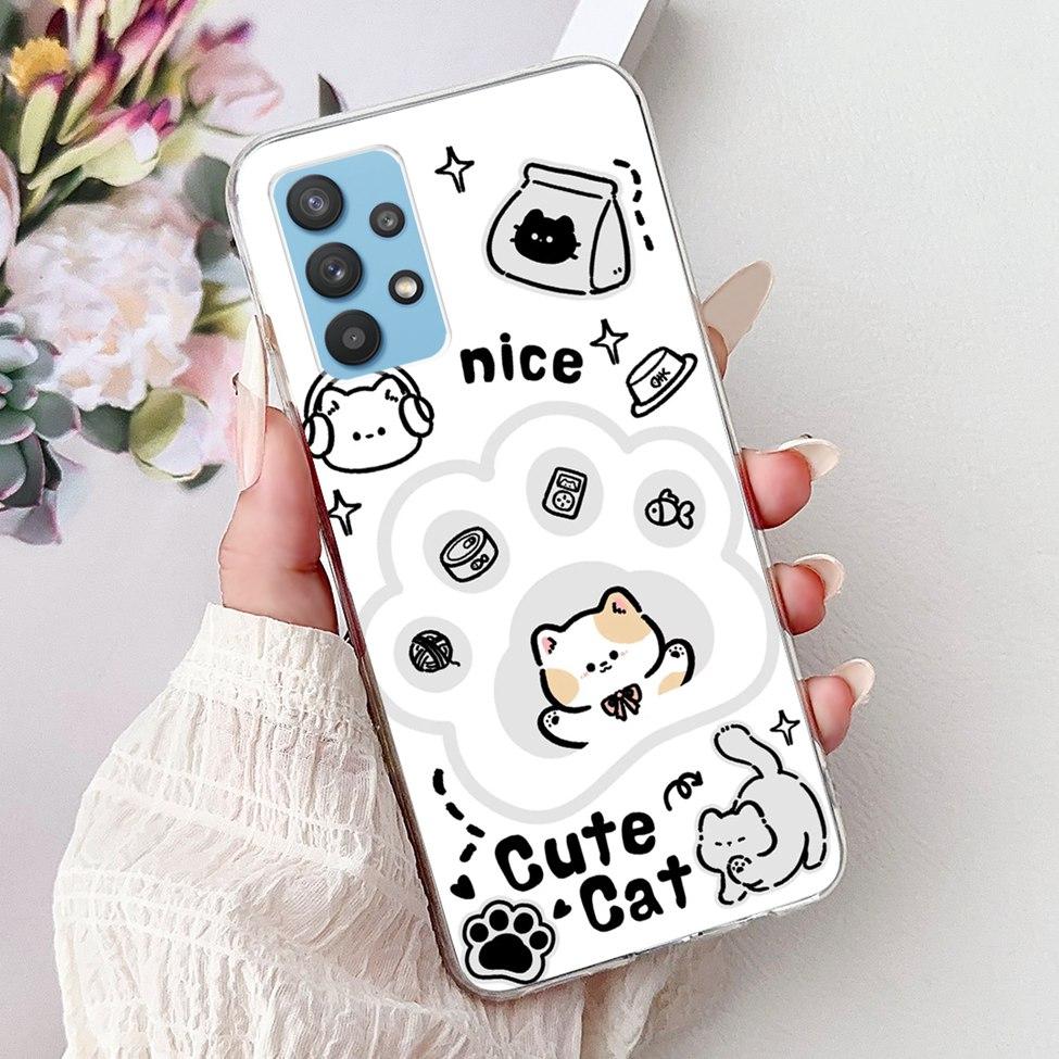 For Samsung A32 5G Case SM-A326B Clear Cute Cat Fashion Funny Painted Back Cover For Samsung Galaxy M32 5G Phone Case SM- M326B