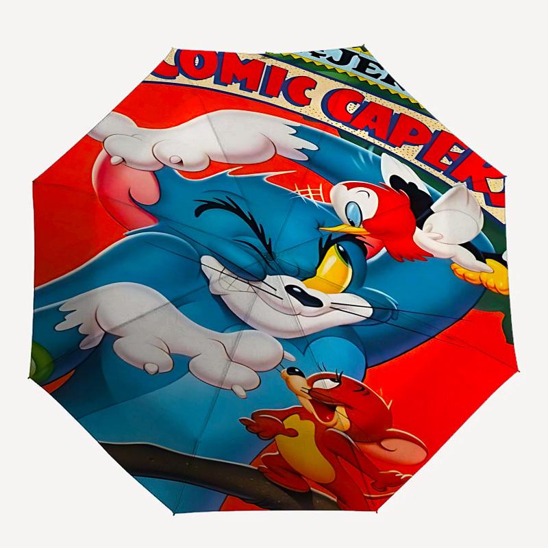 

1pc Tom & Jerry s Comic Capers Automatic Folding Umbrella - Compact 8-Rib Design, Durable Plastic & Iron1267L
