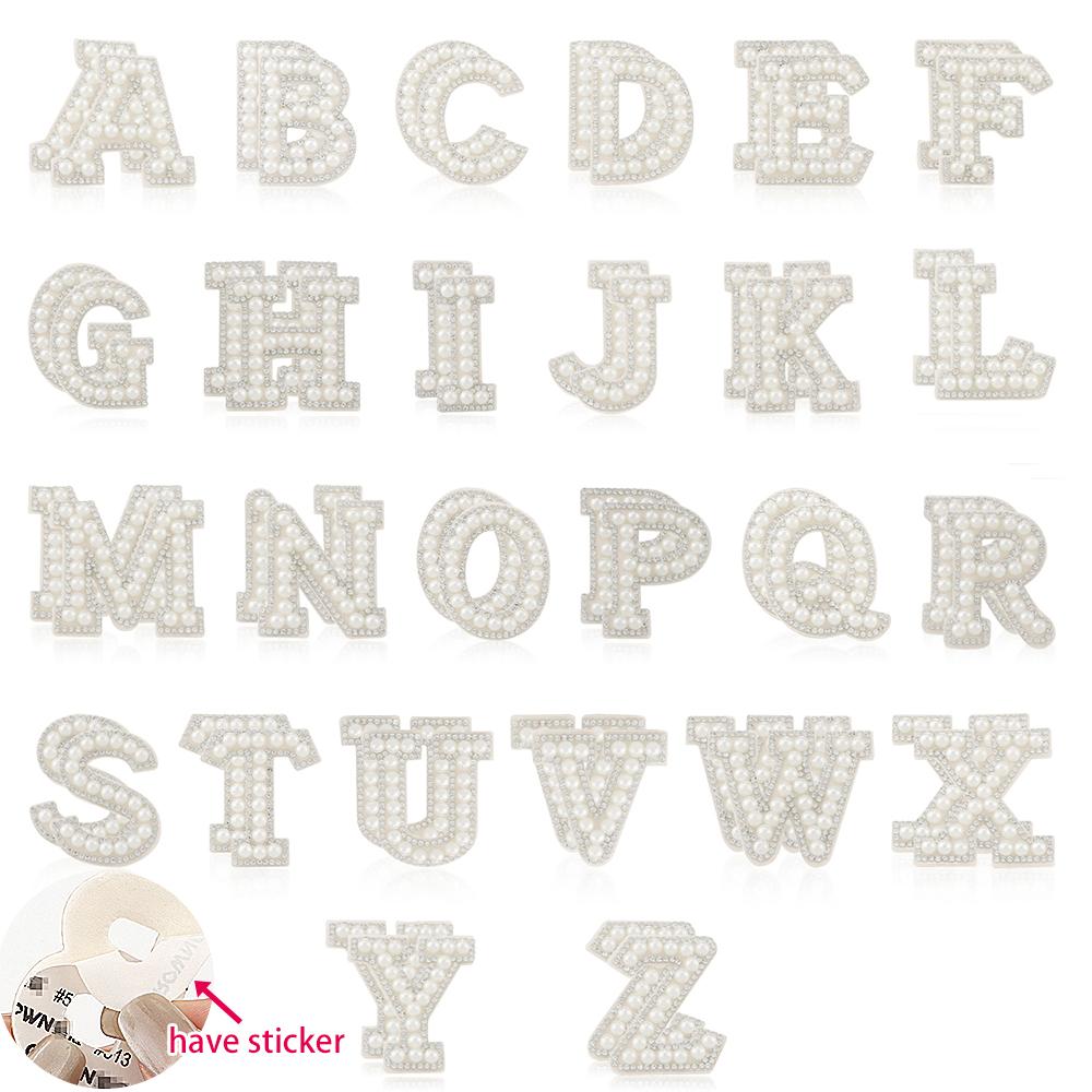 26pcs A-Z English Letter Glitter Pearls Rhinestone Patches Repair Embroidered Sew on Appliques,Patches for DIY Clothes Bags Hats