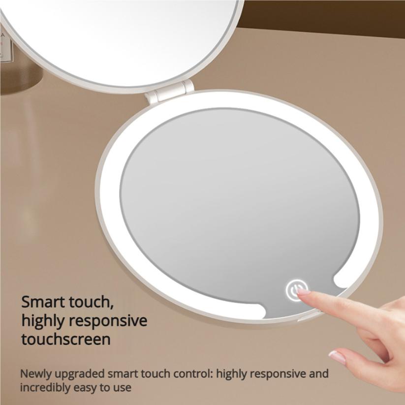 LED Makeup Mirror Portable Foldable Flip Cover Mirror for Touch-Up On-The-Go Charging Travel Mini Mirror