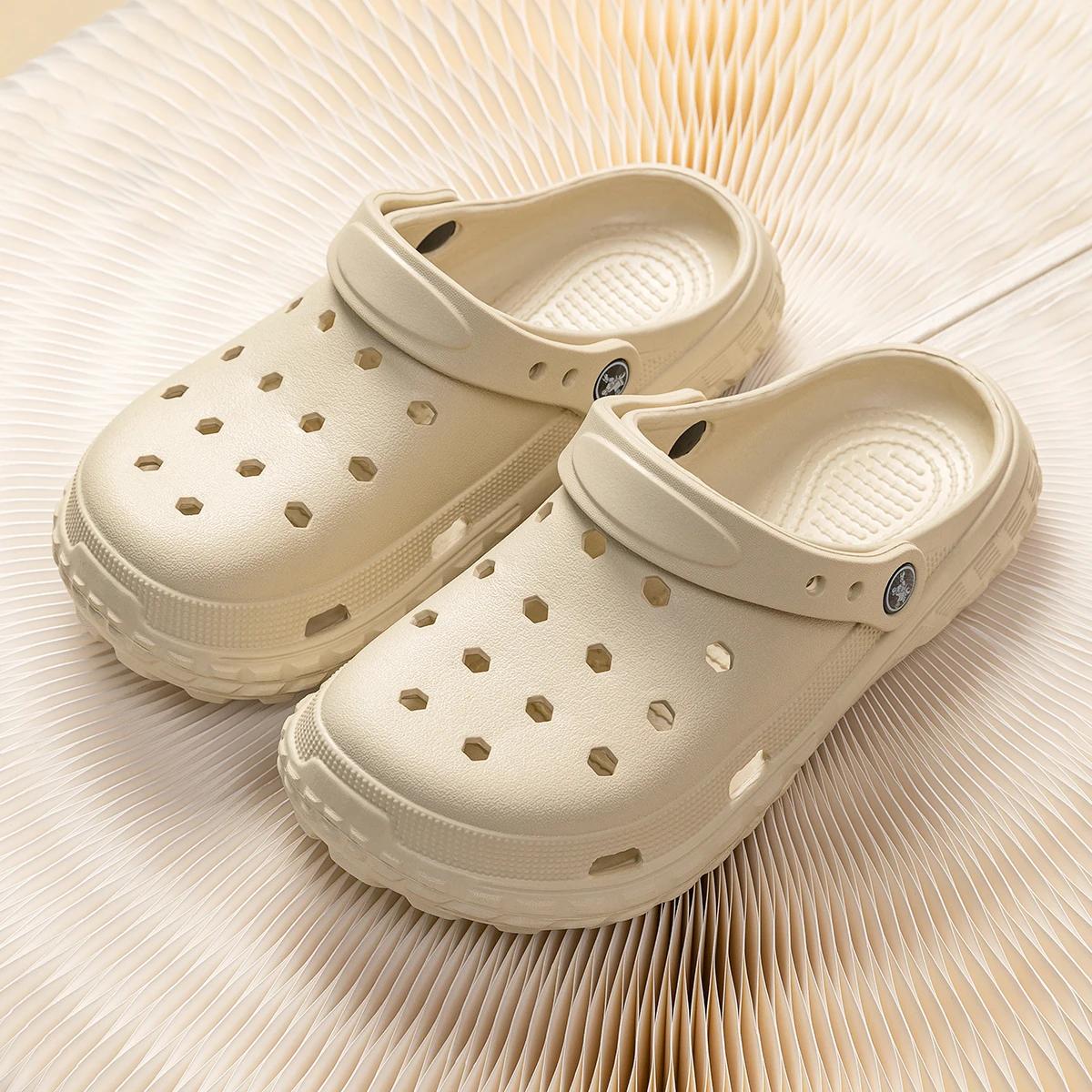 

Women and Men s Hole Shoes Summer Non-Slip Outdoor Sandals Closed Toe Shit Feeling Beach Slippers Thick Bottom Soft Bottom 44-45 хакі