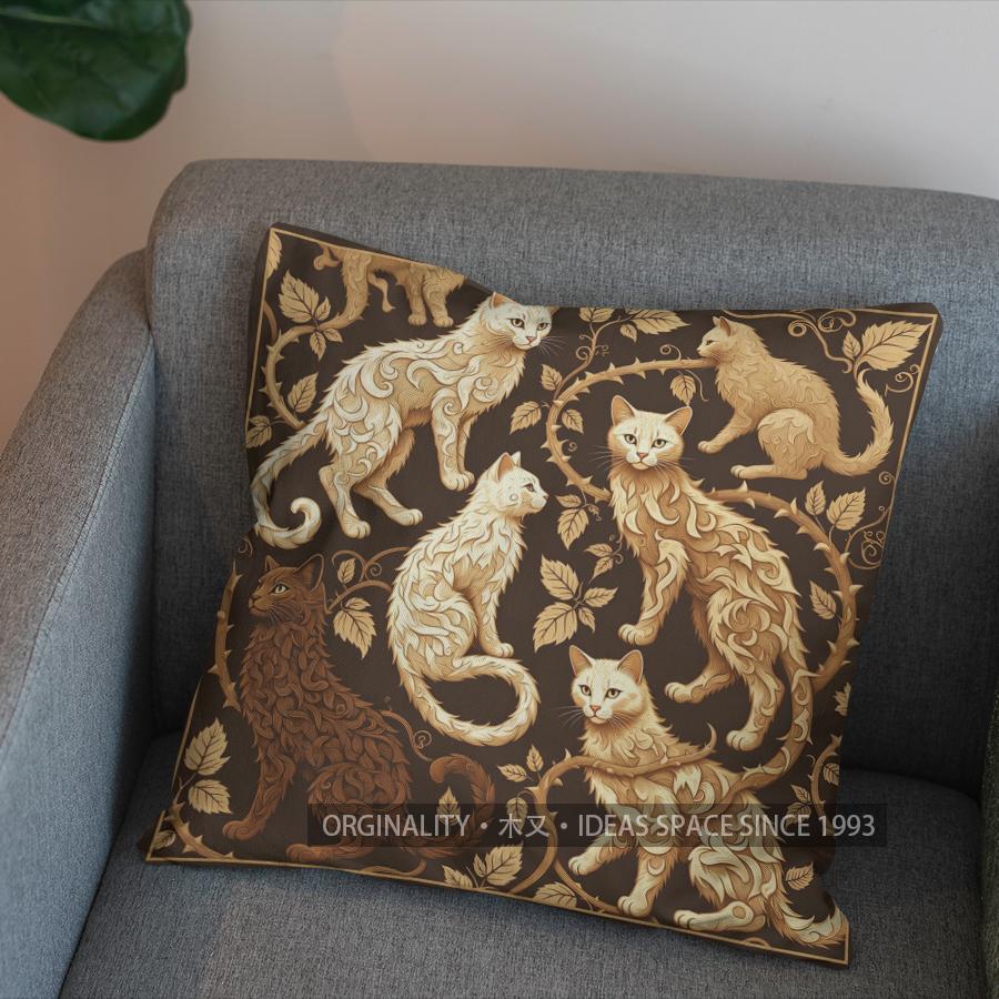 2D Cute Cats On Branches Leafy Pattern Pillow Cover Pattern Cushion Cover Suitable For Sofa Bedroom Car Pillow Cover