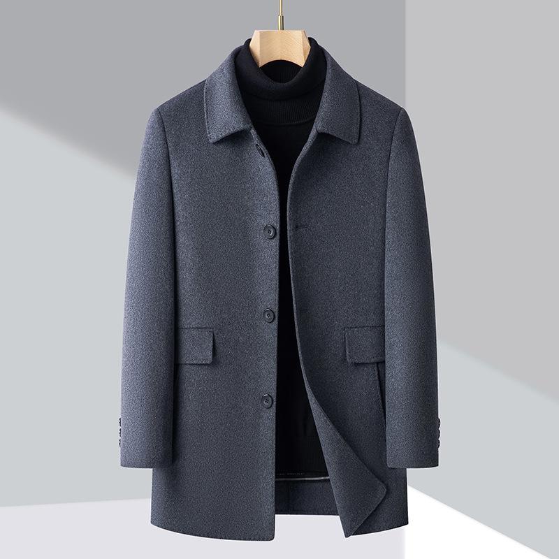 Winter thickened down liner removable double-sided cashmere coat men's mid-length woolen coat for middle-aged and elderly dads