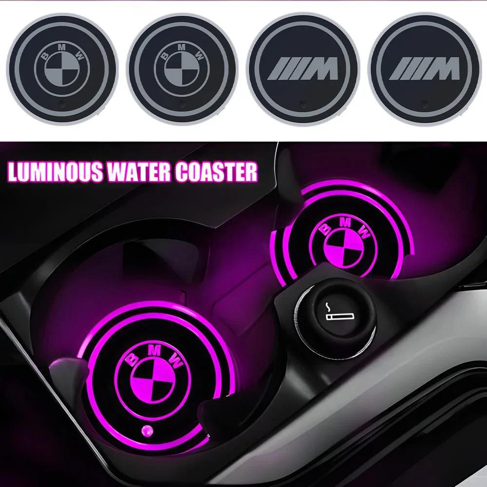 7 Color LED For BMW M E46 E90 E60 F30 E39 F10 E87 E36 F20 E92 Serie 1 BT21 Car Cup Holder Light Luminous Coaster Water Cup Pad