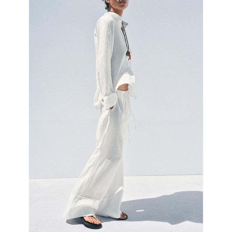 Za2025 Spring New Women clothes Long sleeve Lapel Shirts 4786090 250 Casual Pants 4786091 250