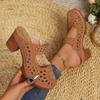 Women's Summer New Large Size Women's Sandals Retro Block Heel Slippers Large Size Cutout Wedge Sandals