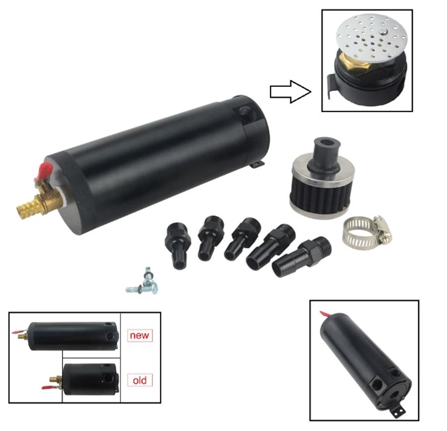 

Billet Aluminum Baffled 2-port Oil Catch Can Reservoir Tank w/ Breather Filter