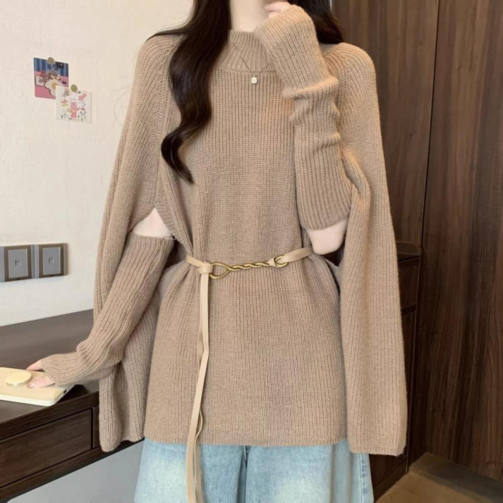 2026 Autumn/Winter Korean Lazy Style Knit Cape Sweater Two-Piece Set