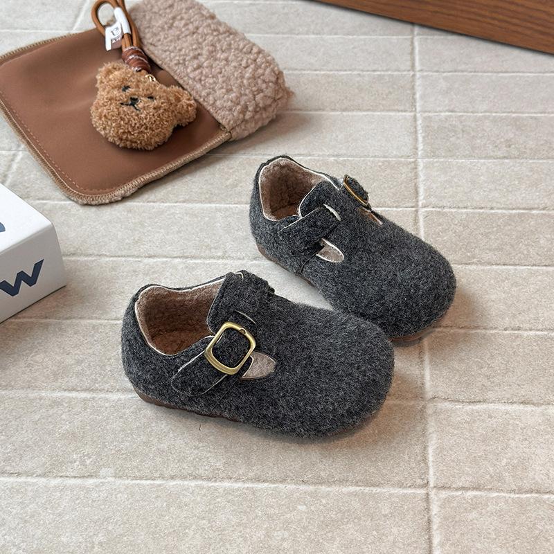 Girls' woolen suede warm cotton shoes winter new soft-soled Birkenstocks fashionable boys' woolen shoes