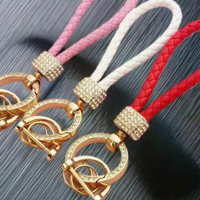 Handcrafted Braided Rope Keychain Sparkling Rhinestones - Stylish Monochrome Car Key Ring Fashion-Forward Accessory