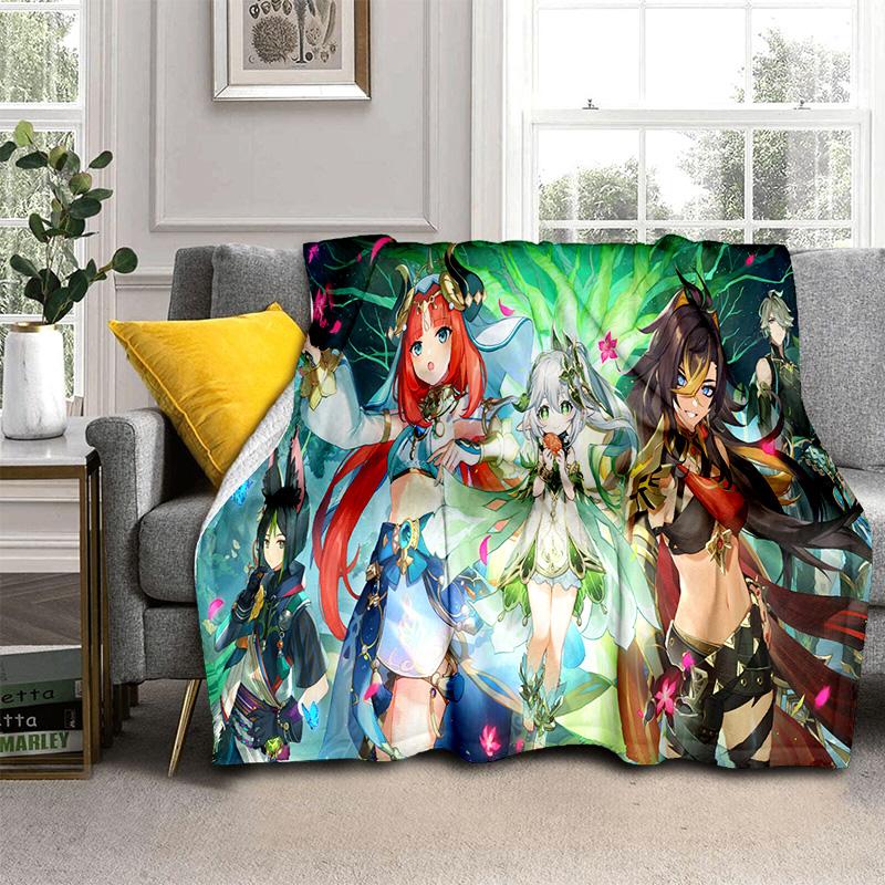Game Genshin Impact Gamer Cartoon Blanket,Soft Throw Blanket for Home Bedroom Bed Sofa Picnic Travel Office Cover Blanket Kids