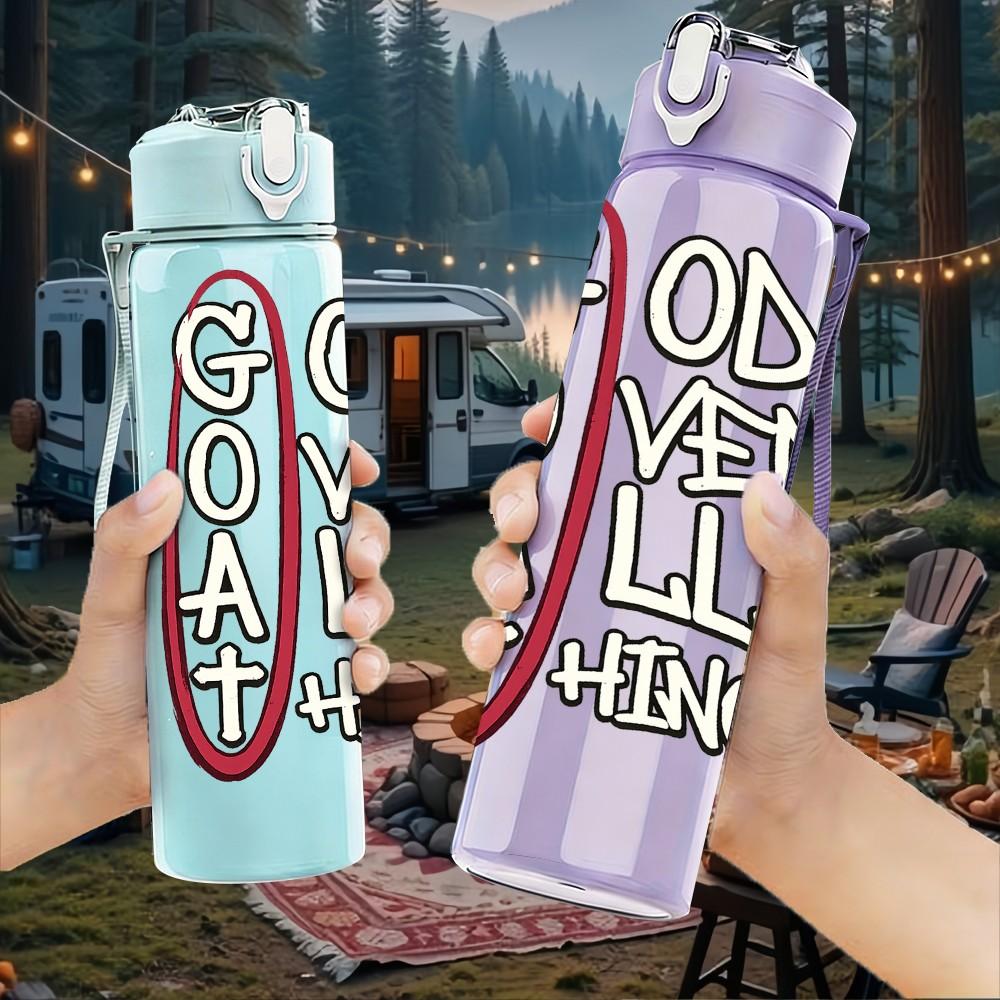 1PC God So Yall Vintage Text Badge Print 750ml Color Plastic Sports Water Bottle Leakproof Flip Straw Lid Suitable for Sports Office Home Use