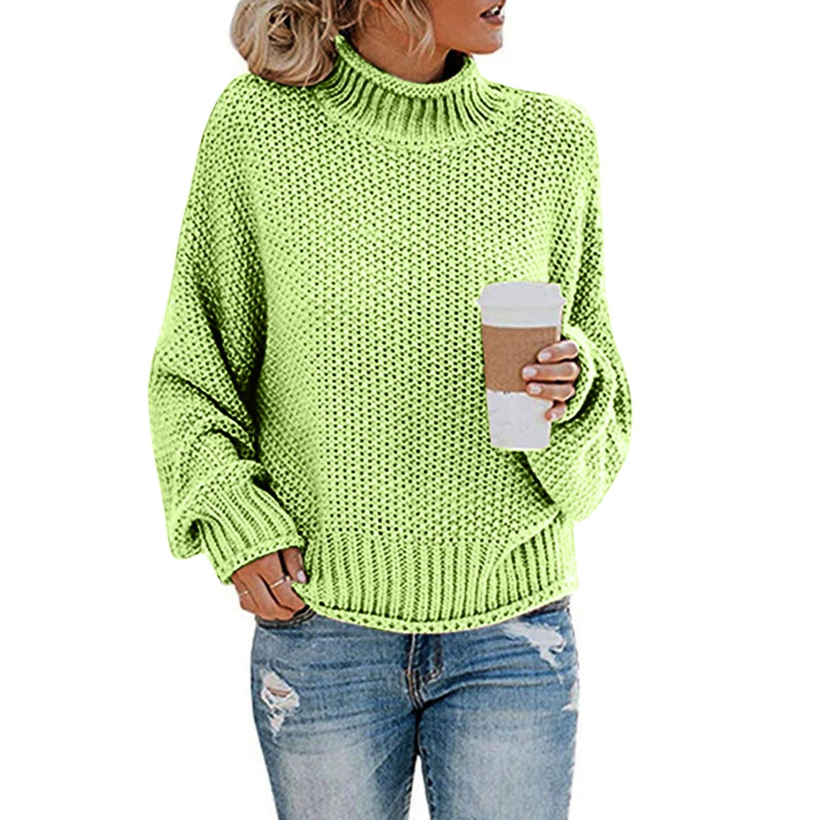 

Женский модный свитер, однотонный вязаный свитер с высоким воротом и тонким дном M