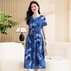 Summer Half Sleeve Print Long Plus Size Dress for Women Casual O-Neck High Waist Slim Ladies Maxi Dresses