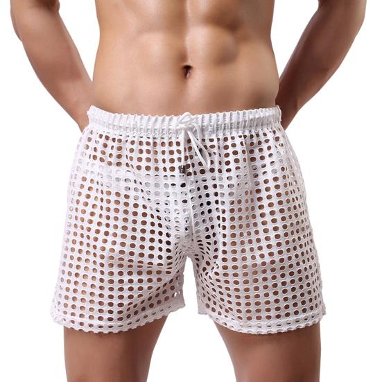 Men Boxers Solid Color Casual Drawstring Hollow Out Elastic Waist Men Briefs Sleeping
